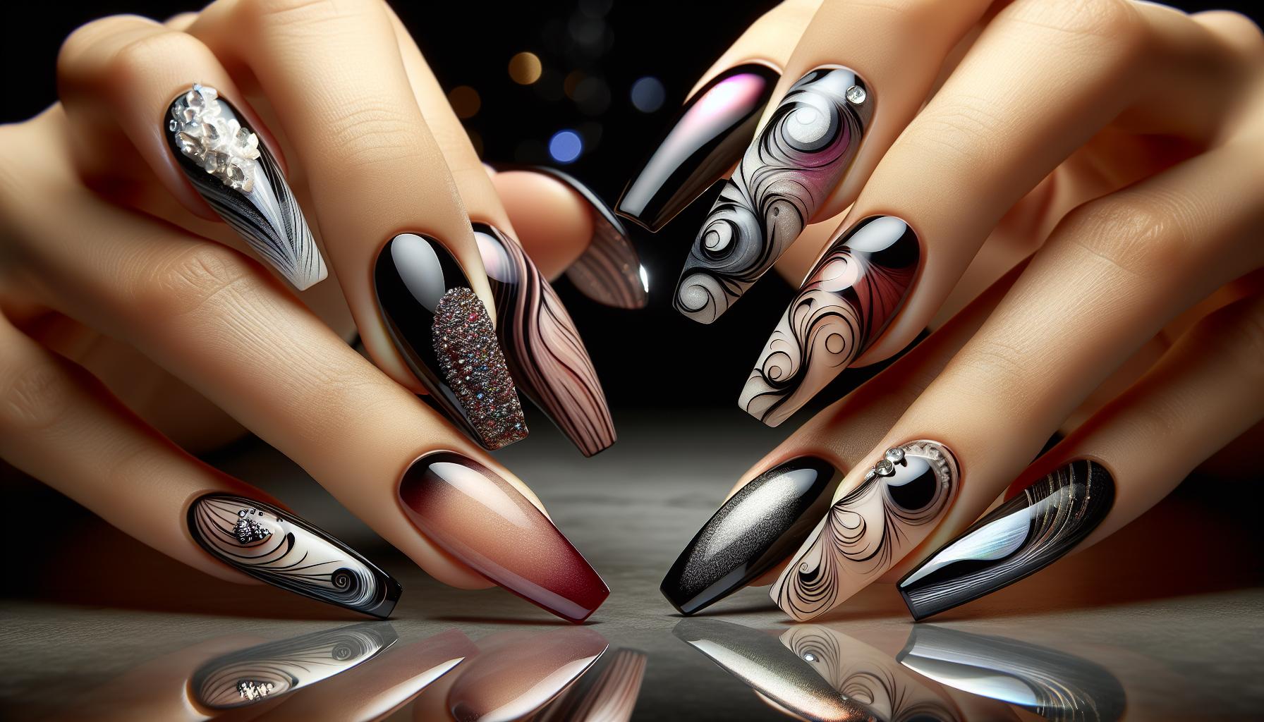 Artistic Black Swirls Over⁢ a ⁢Clear Base for a Unique ⁢Modern ⁤Twist