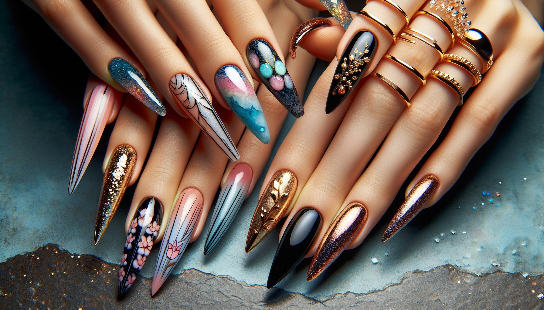 Artistic Watercolor ​Blends with Sparkling Gold Tips on Gel Nails for a Dreamy⁢ Finish