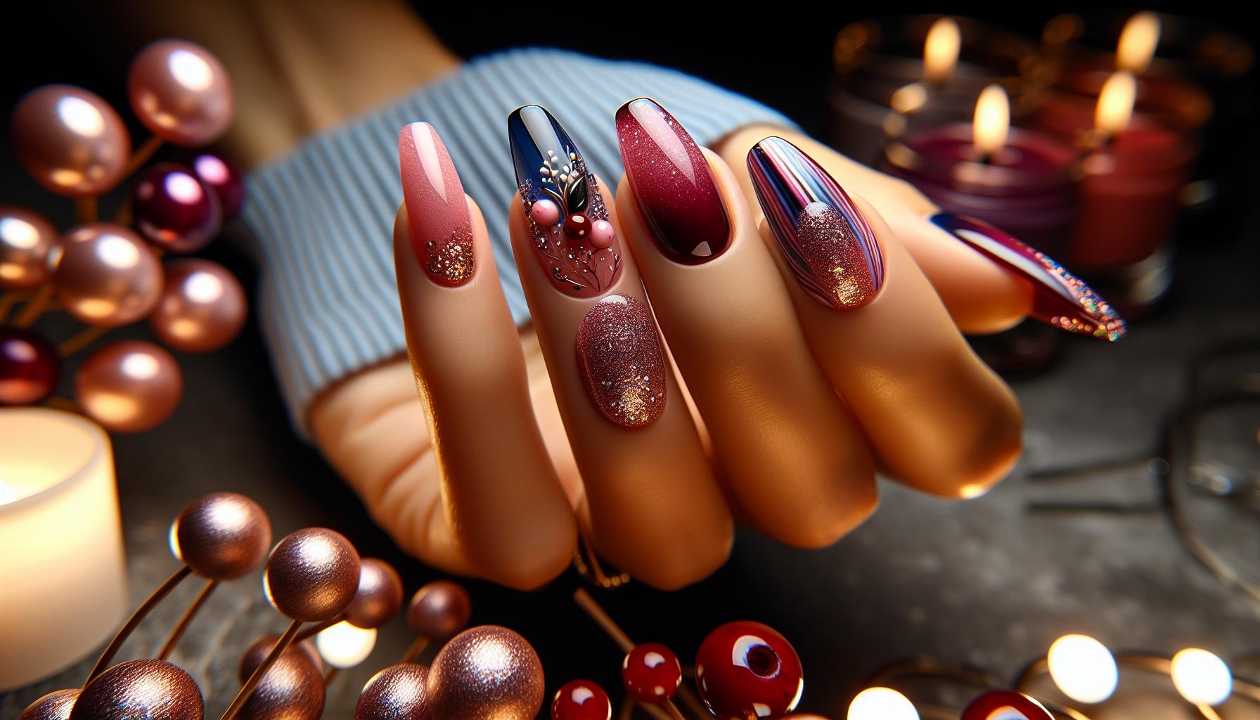 - Berry ⁤Ombre‌ with Glittering‌ Accents on Rounded Nails for a Sweet New ​Year’s ‌Glow