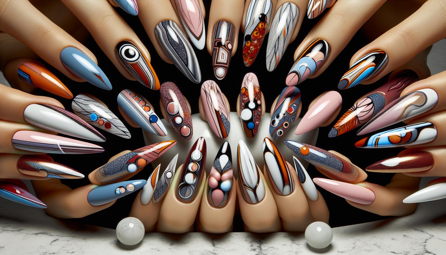 Bold Abstract Art on Almond-Shaped Nails for a Daring Touch of Creativity