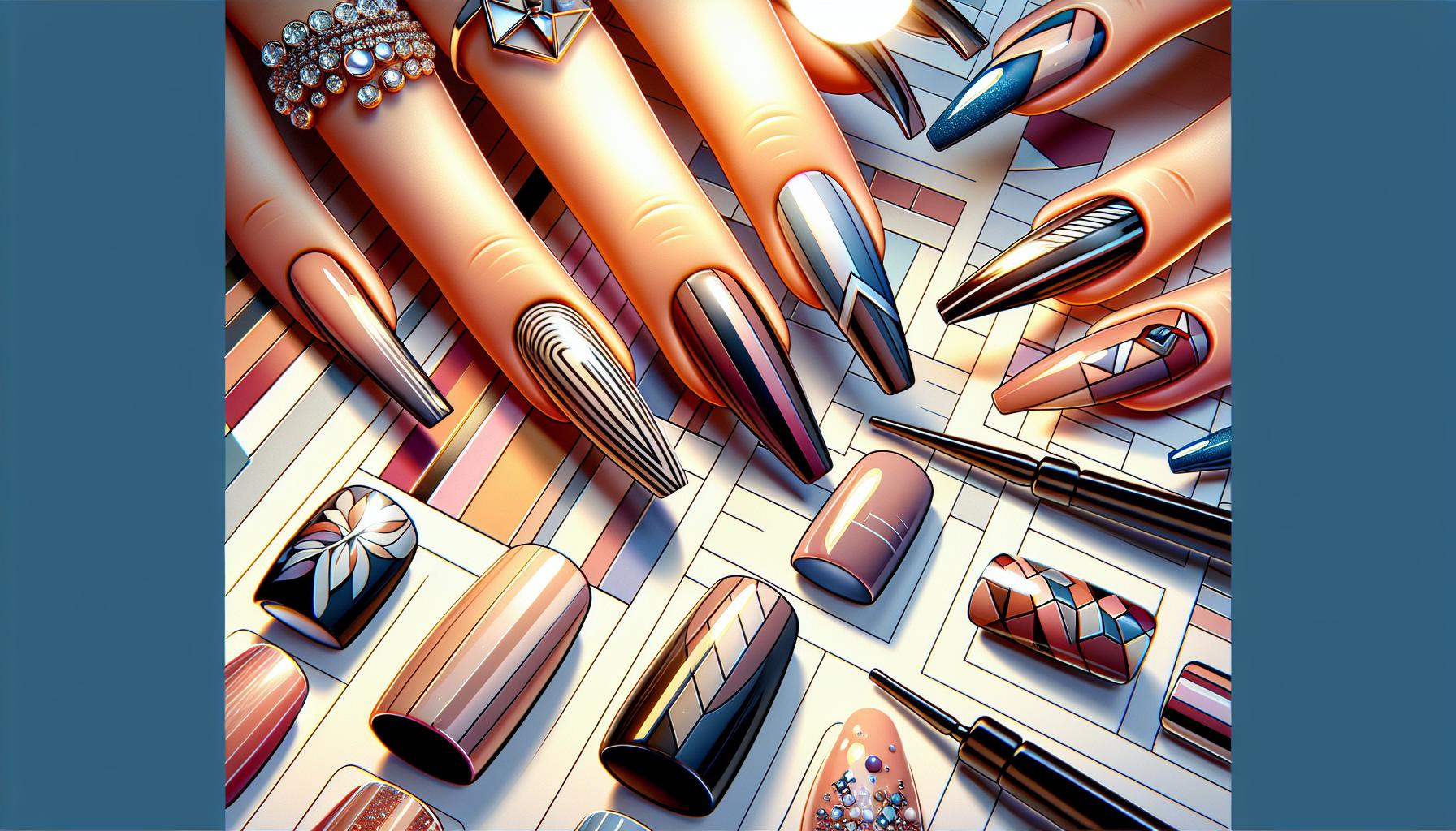 bold Geometric Patterns on Gel-Finished Square Nails for a Modern Edge