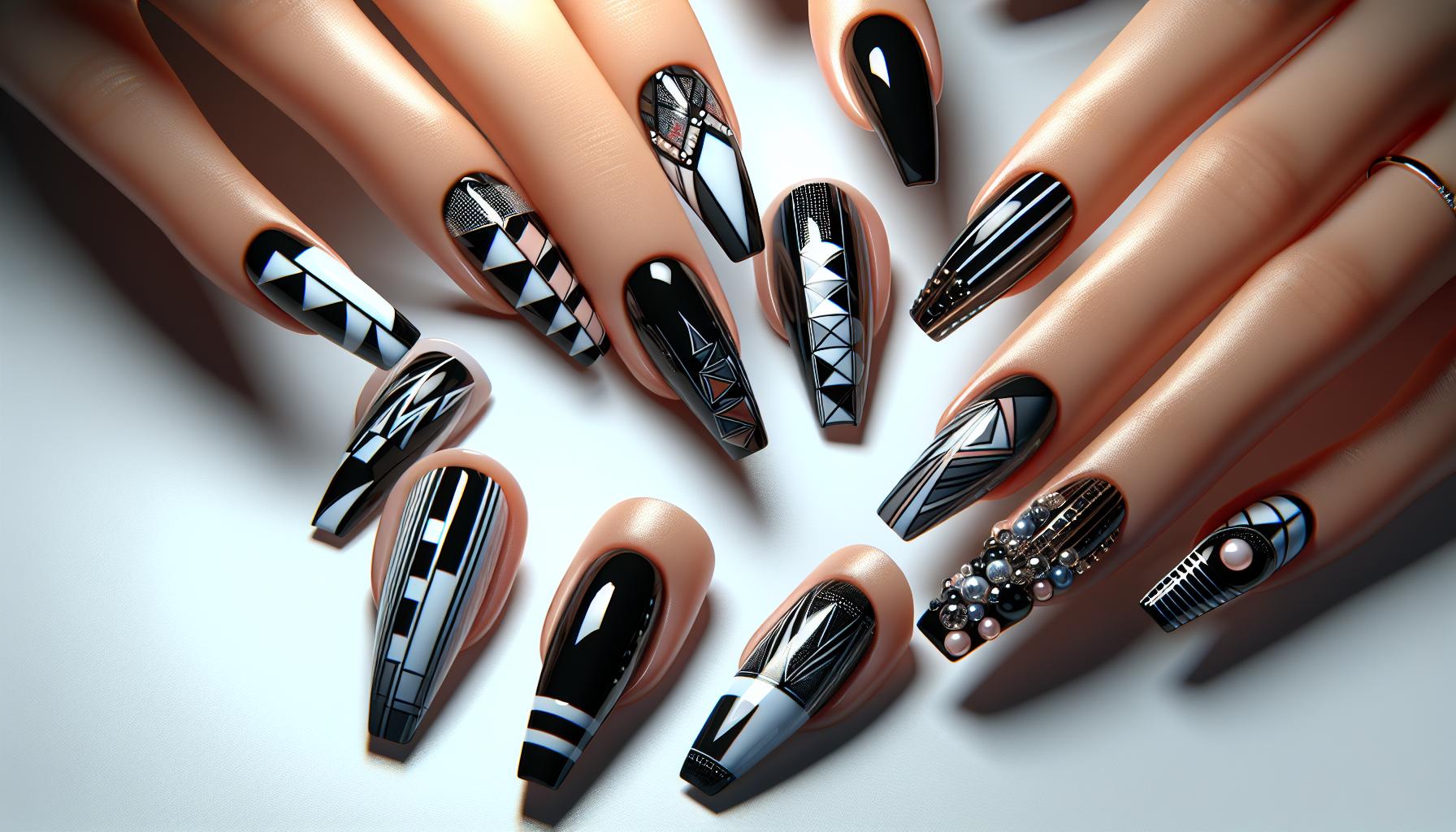 Bold Geometric Patterns in Glossy Black and White for Edgy Summer Vibes