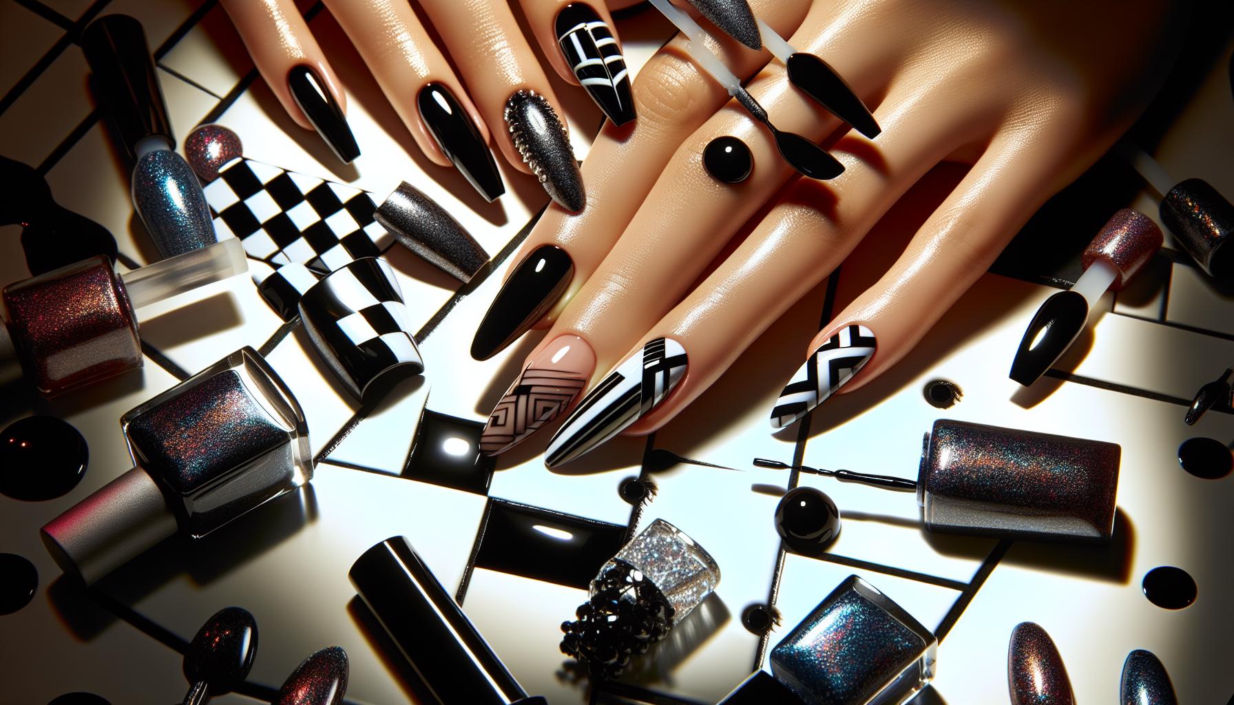 bold Geometric Patterns in Glossy Black and White for Edgy Statements