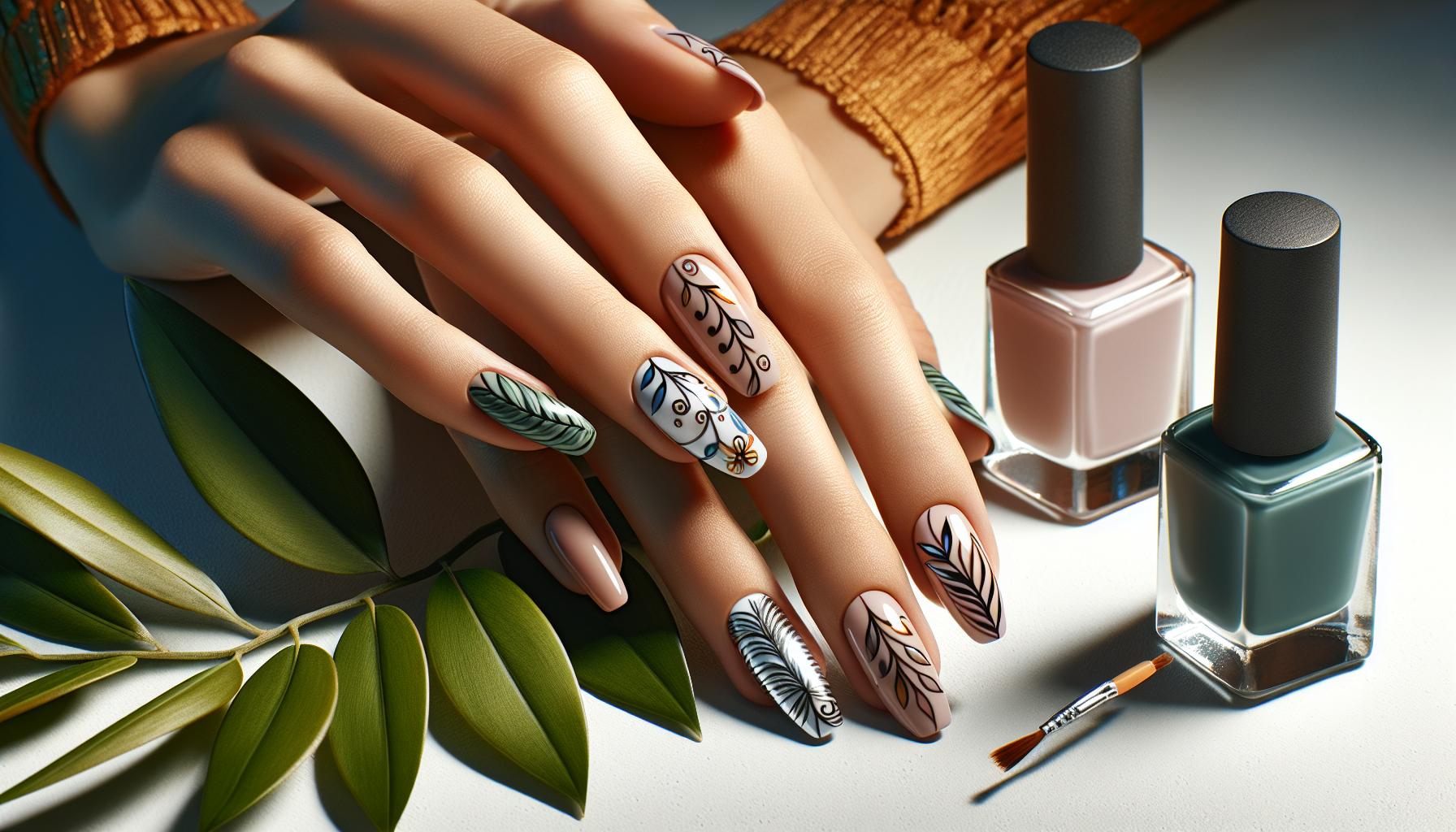 Bold Solid Colors with Leafy Line Art for a Modern Minimalist Vibe