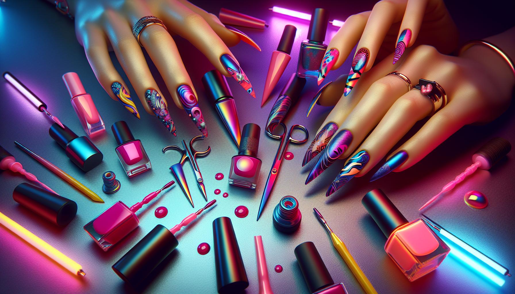 Bold Stiletto Neon⁣ Splash ‌with⁤ Abstract Patterns for an Edgy Vibe