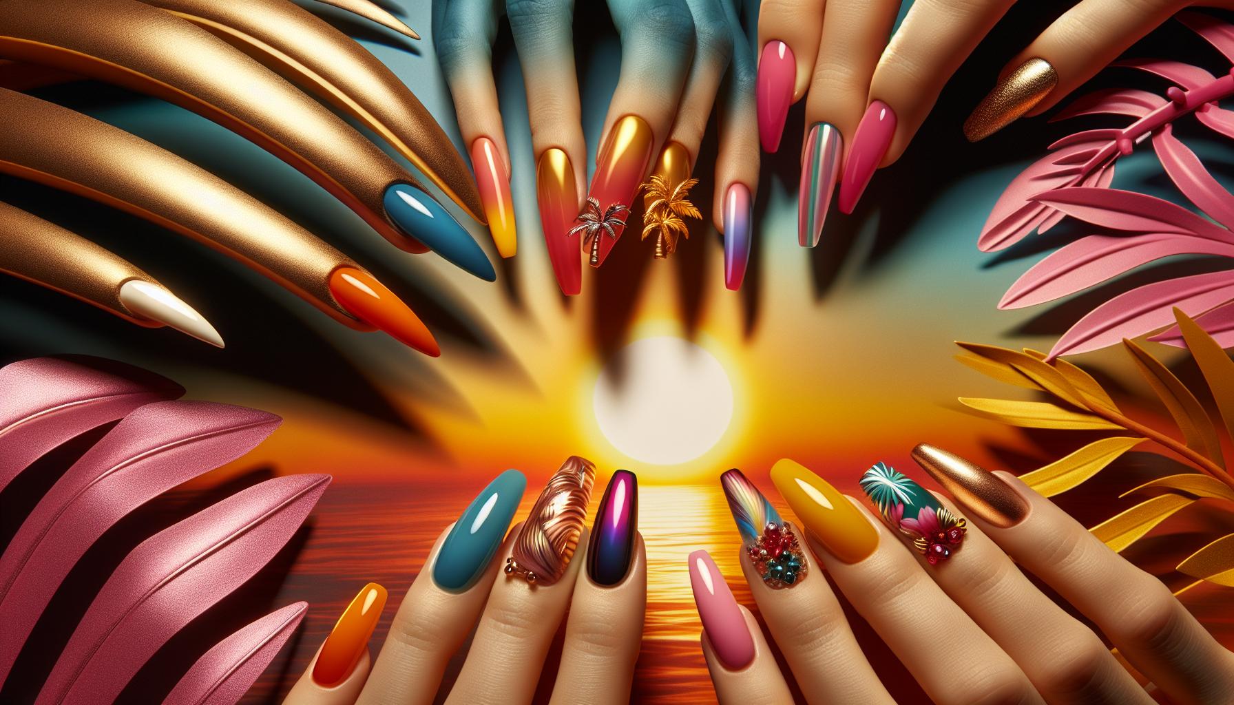 Bright Sunset Gradient Acrylics Infused with Tropical Colors for Summer Radiance