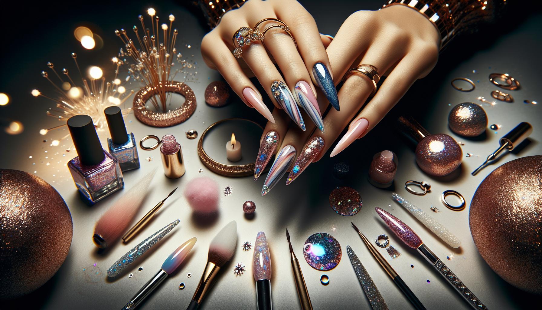 Captivating Cotton Candy Stiletto Nails with Iridescent Glitter accents