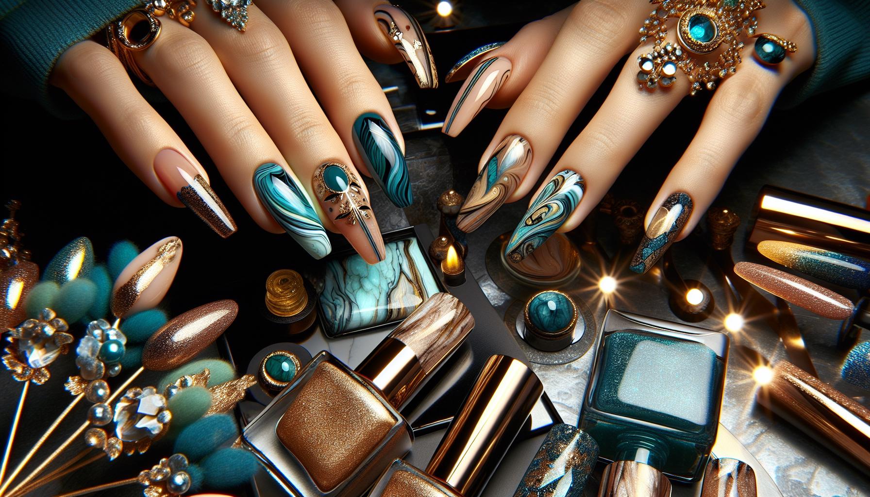 Captivating Marble Effect, Melding Swirls of Turquoise and Gold Accents