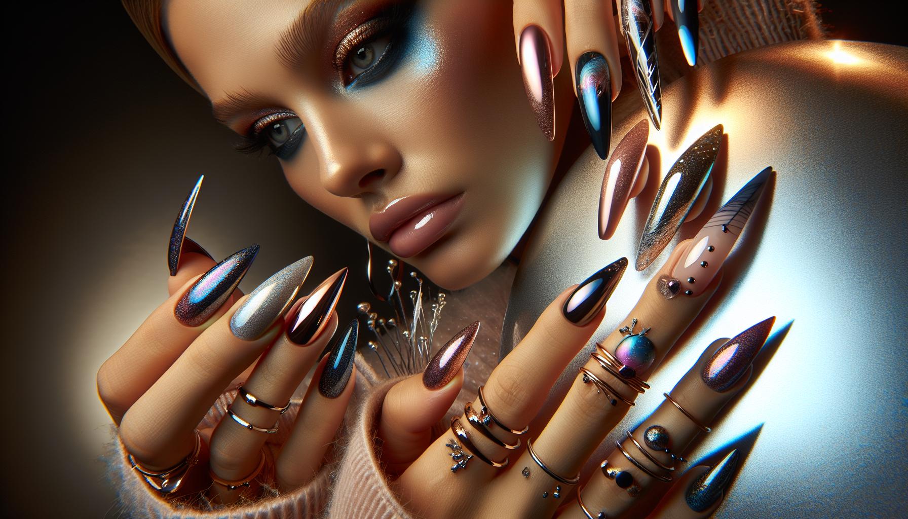 Celestial Chrome Almond Nails to sparkle Through the Cosmic winter Nights