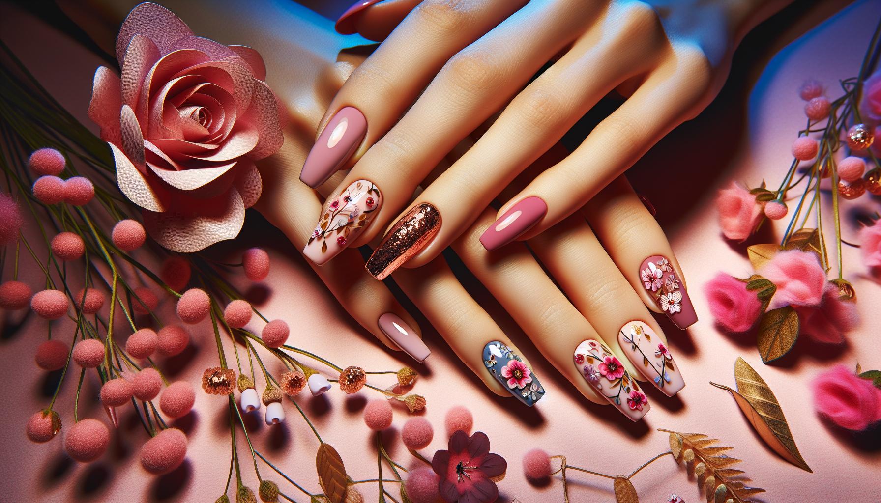 Charming ⁤Dip Powder Floral Accents on soft​ Pink Base ⁢for Effortless Charm