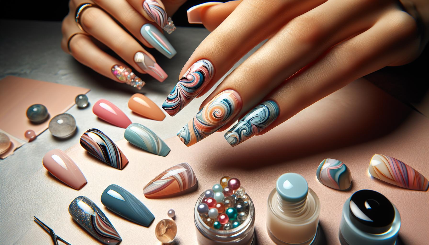 Charming Pastel Swirl Gel Manicure for Effortless Vibes by the Beach