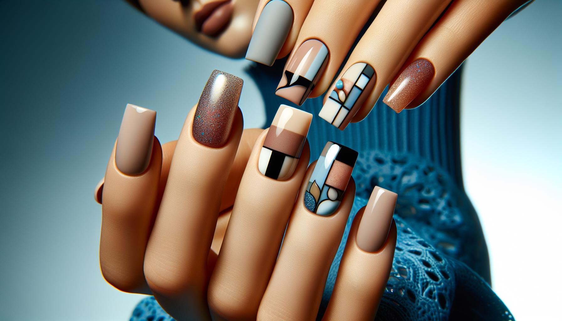 Chic abstract Geometric Patterns⁣ on Matte ⁤square Tips