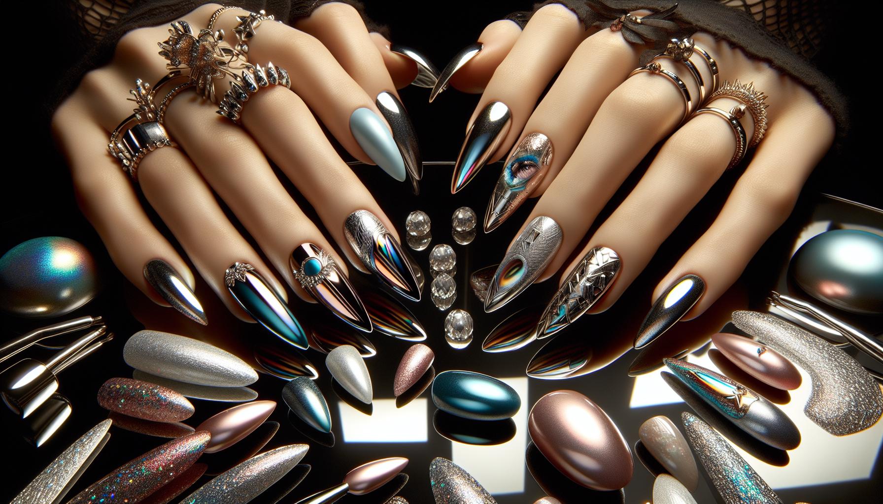 Chic and Edgy Chrome Dip Powder Almond Nails with Futuristic Flair
