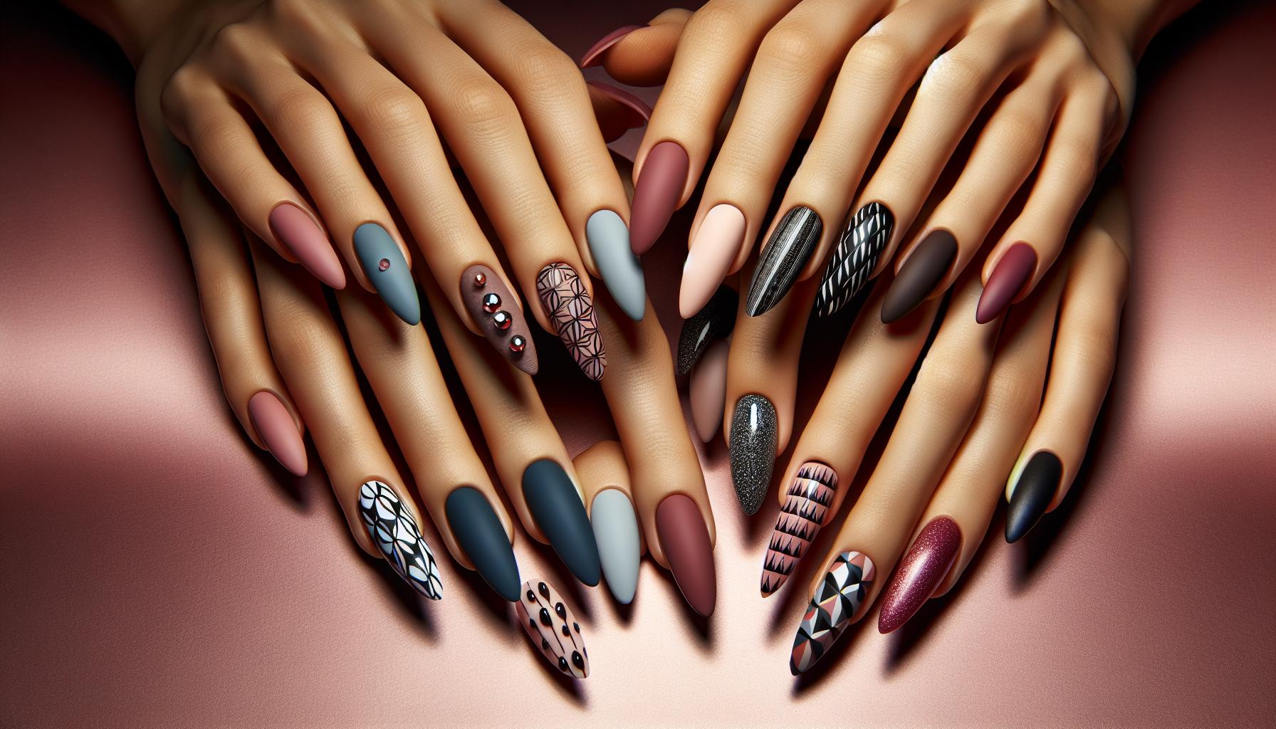 Chic Matte Almonds with Bold Geometric Patterns for a Modern Edge