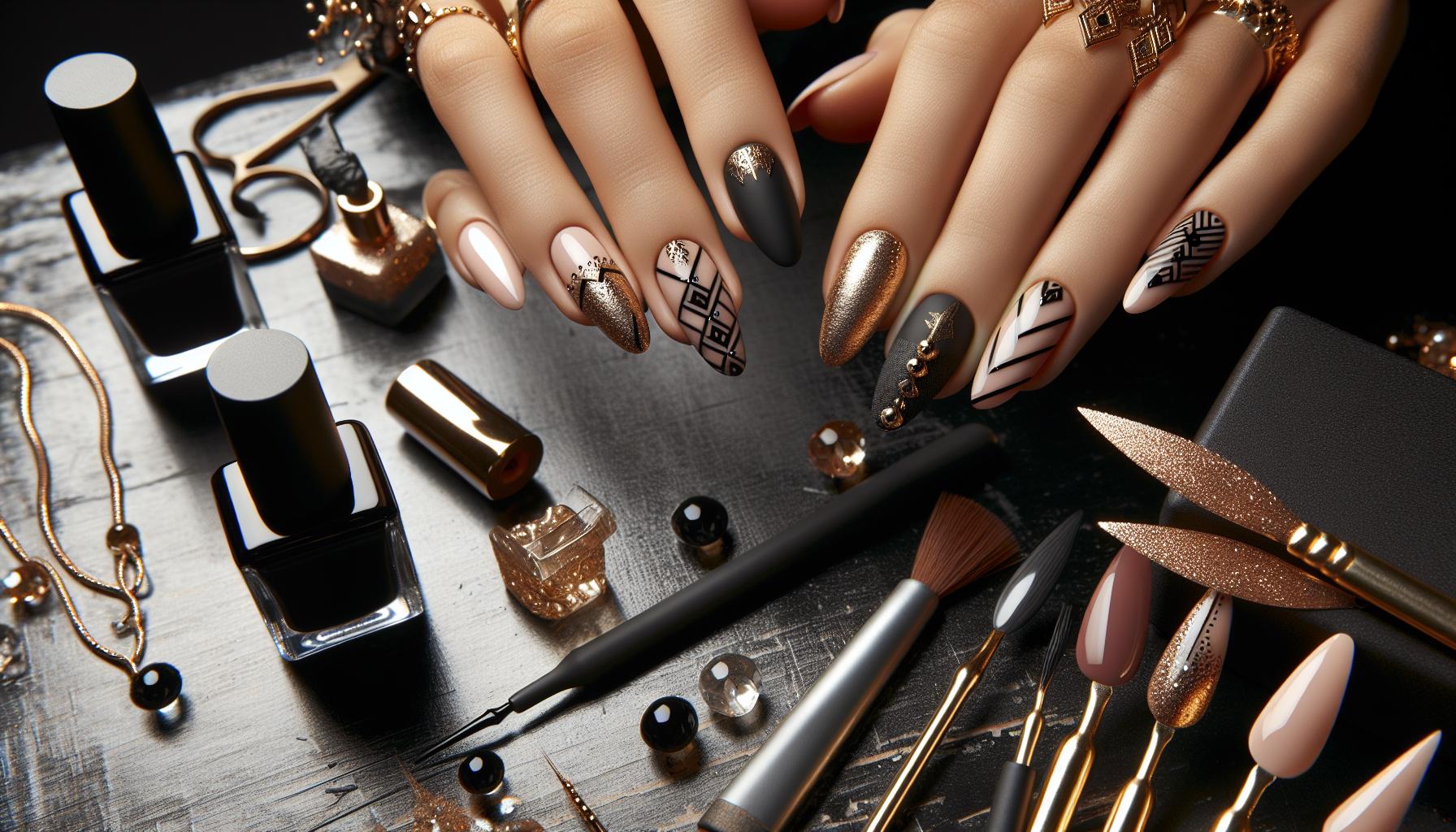 Chic Matte Black and Gold⁣ Geometric Patterns to Elevate Your Style