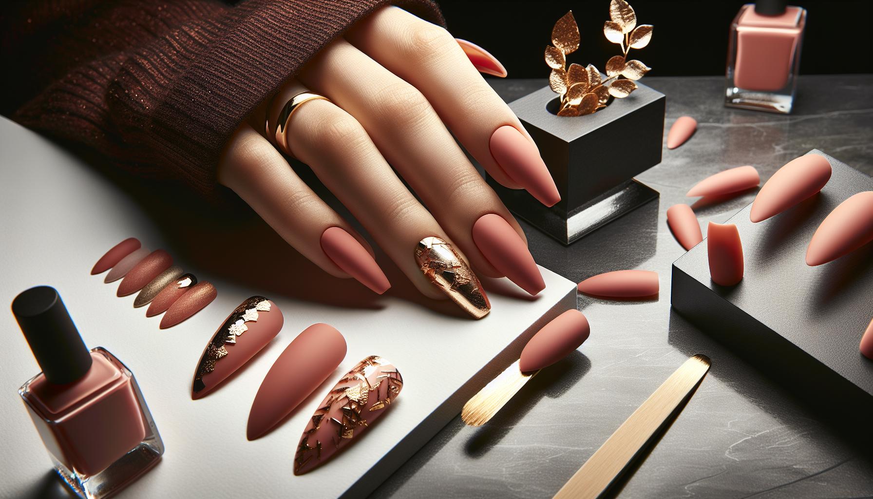 Chic Matte‌ Coral‍ with Gold Foil Flakes Perfect for a Minimalist Look