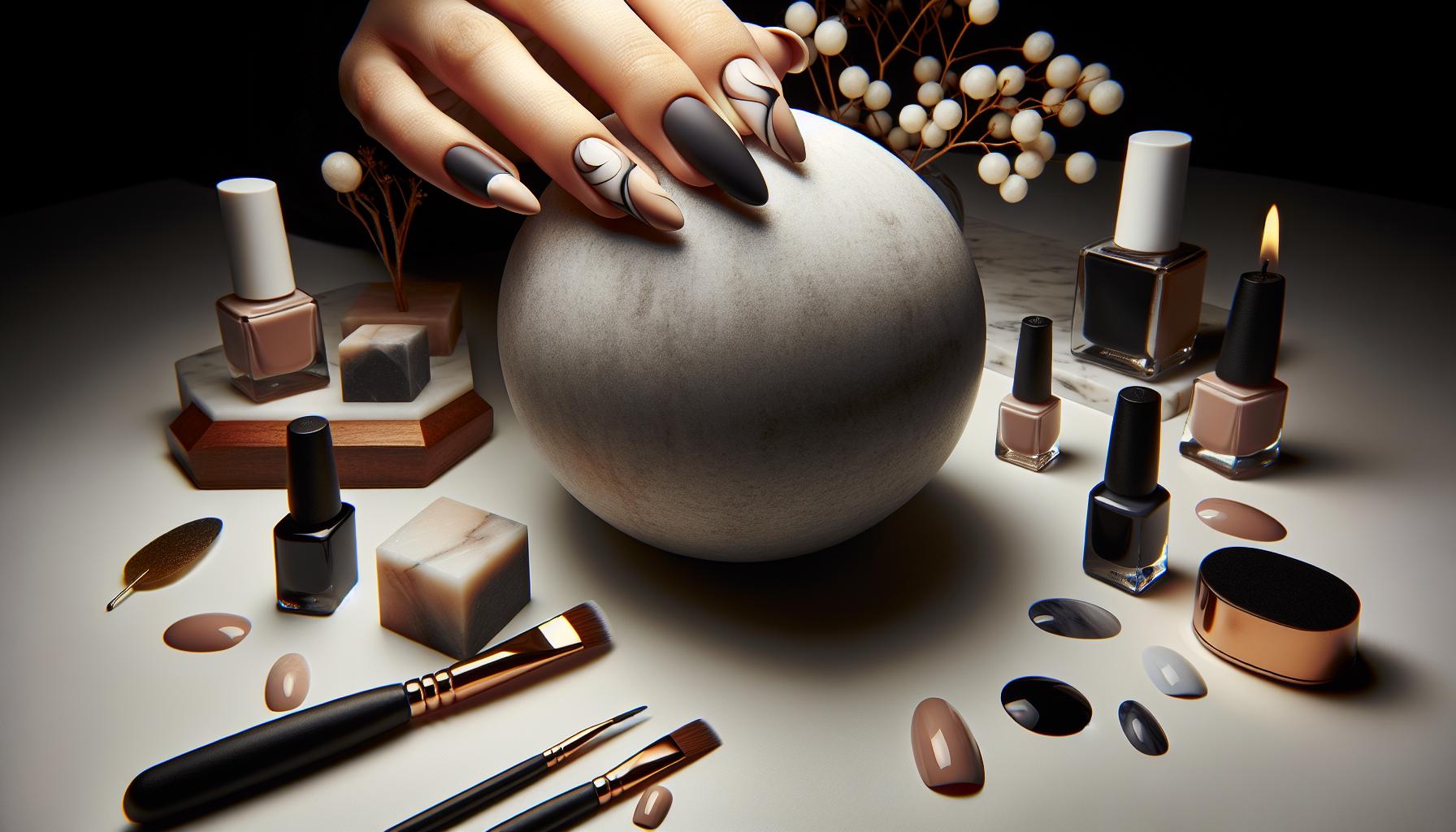 Chic Matte Finish Almond ‍Nails Featuring Minimalist Black and White Abstract Art for a Modern‍ Twist