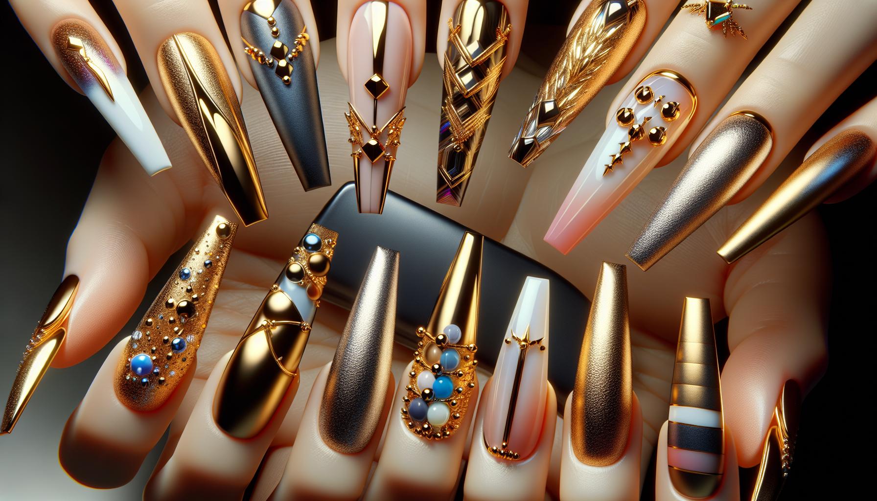 Chic Matte Finish Coffin Nails with Dazzling Gold Accents for Luxe Sophistication
