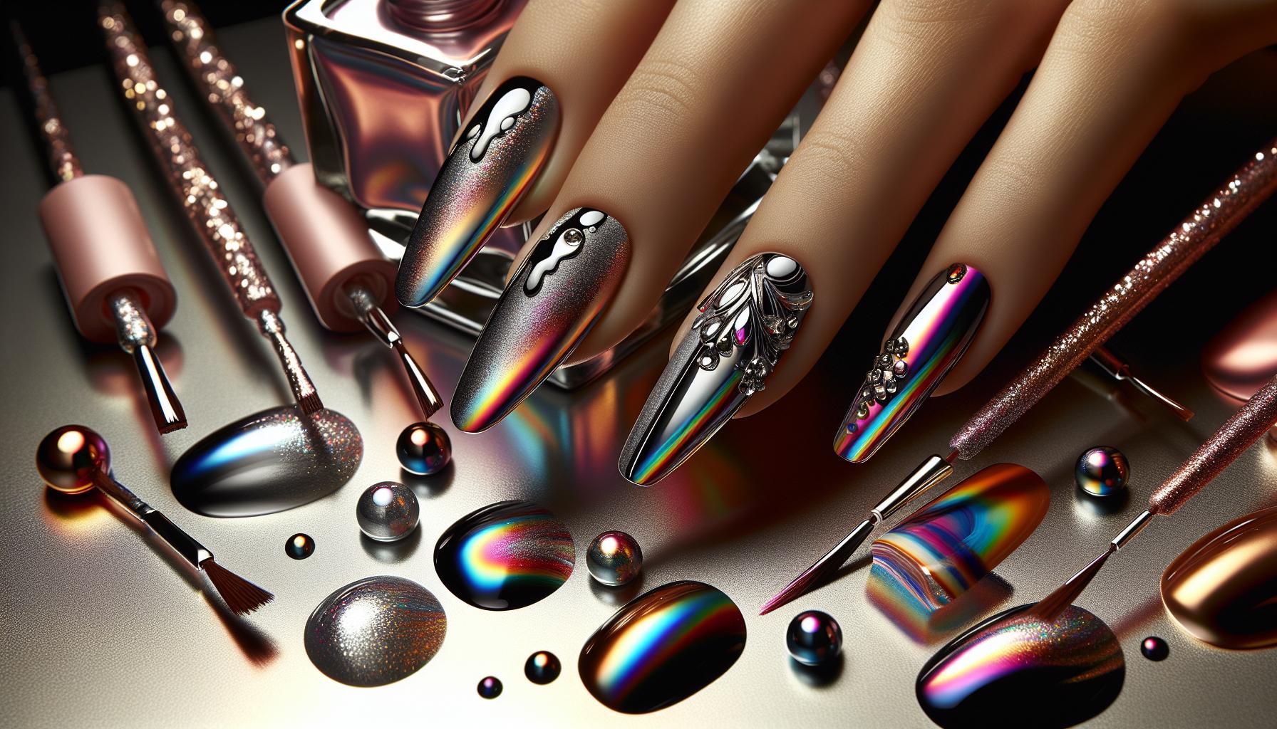 Daring Chrome Finish Nails with ⁣Vibrant Rainbow ‌Splashes for a Fun⁢ Start