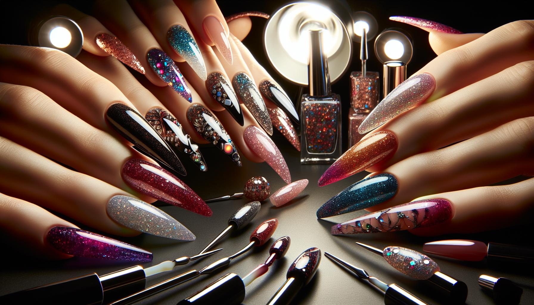 - ‌Dazzling​ Glitter Ombre ‍Stiletto​ Nails to‍ Shine Luminous⁤ in the New Year
