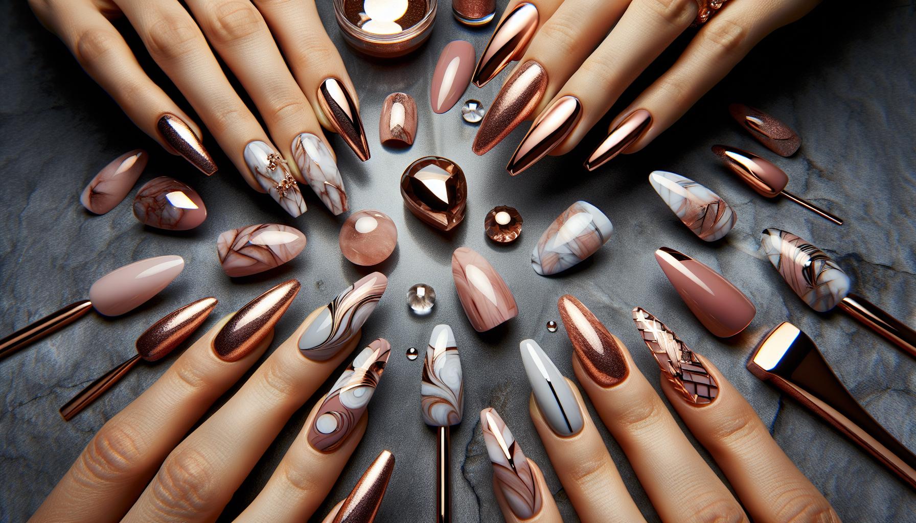 delicate​ Rose Gold ‌Marble Gel nails Radiating Modern Elegance