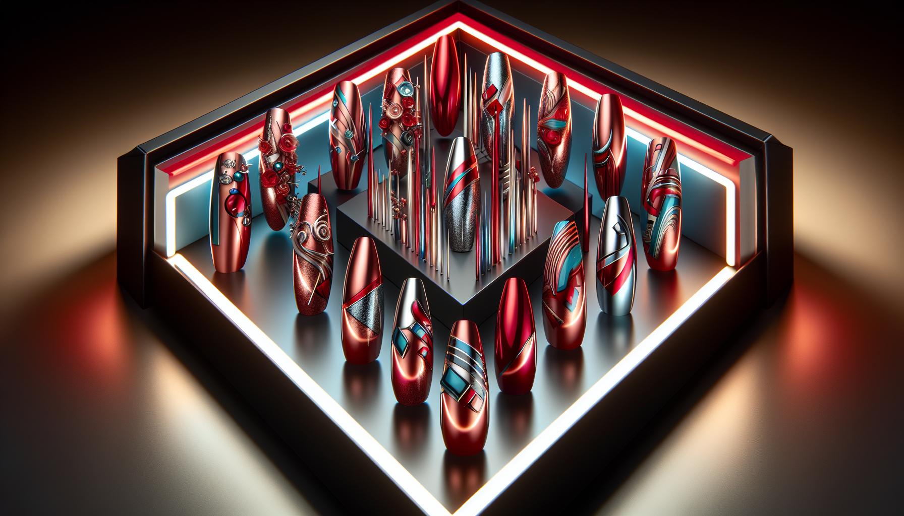 Dynamic Chrome Red Nails with Abstract Artistry that ​Captivates⁤ at Every Angle