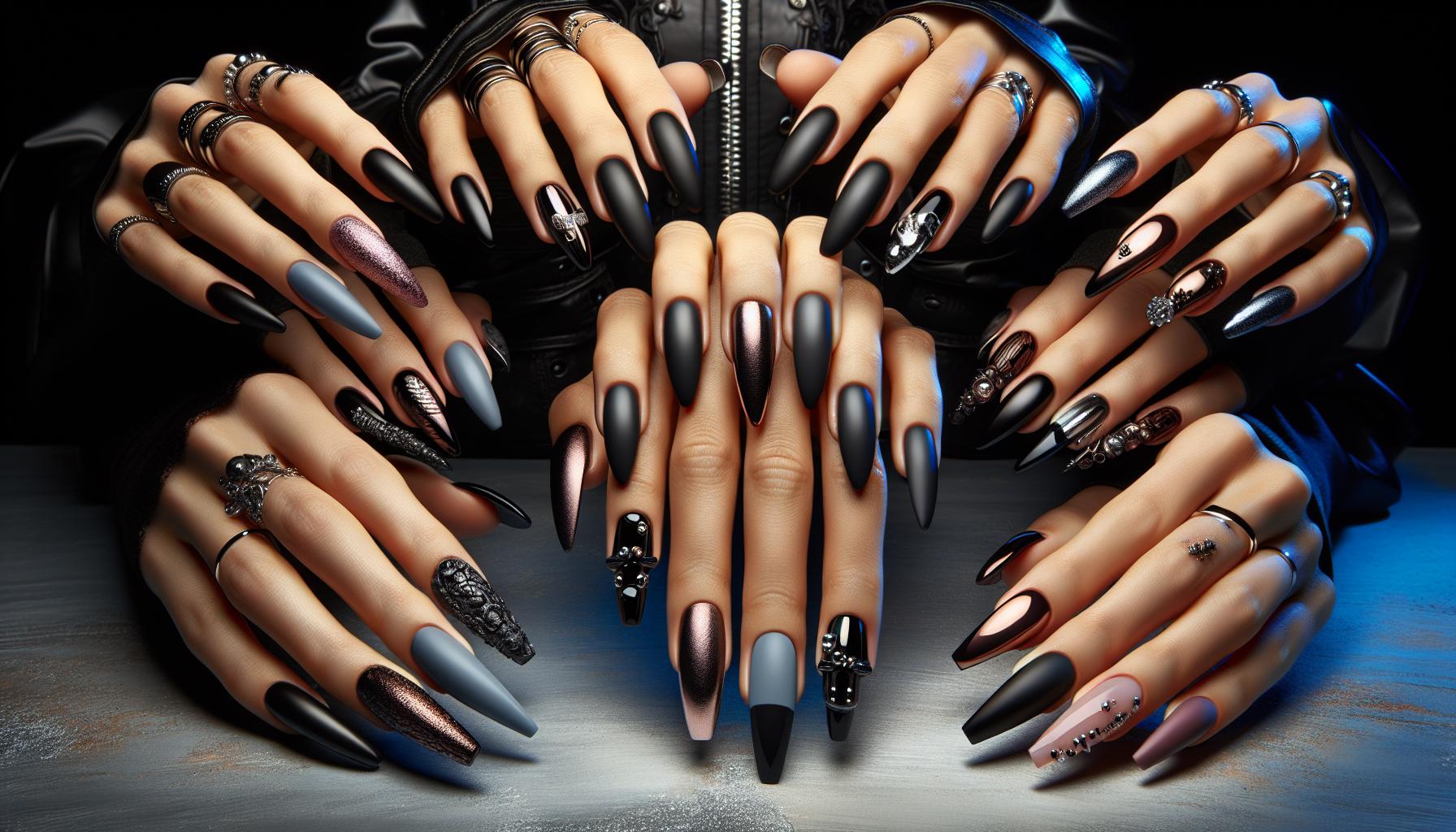 - Edgy Matte Black with ​Chrome ⁣French Tips for⁣ a Bold Statement Look