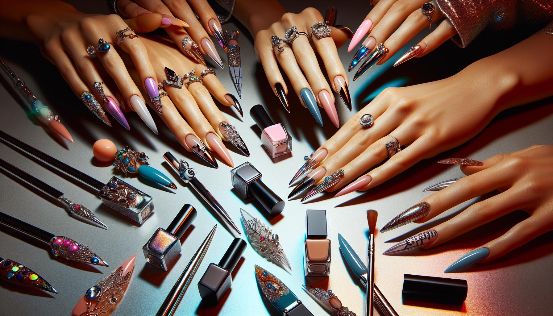 Edgy Neon french Tips with Chrome Accents to Radiate Fun Energy