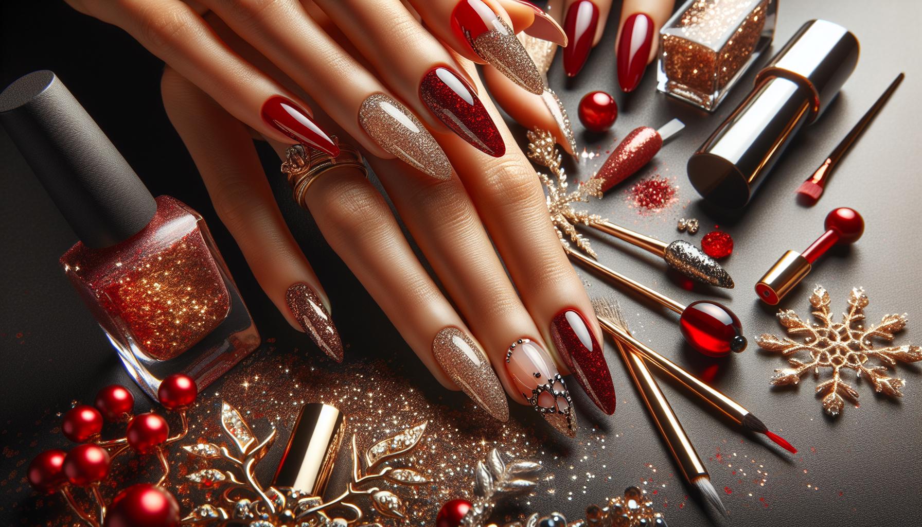 Elegant Classic red and Gold Glitter Accents that Channel Timeless Glamour