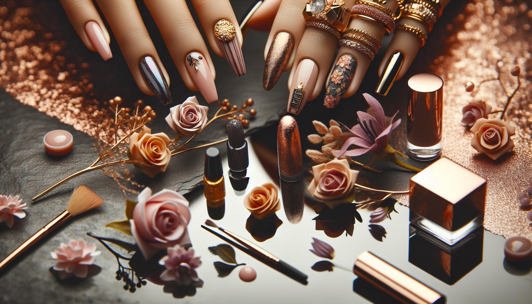 Elegant French Tips with Dusty Rose Undertones and Gold Foil