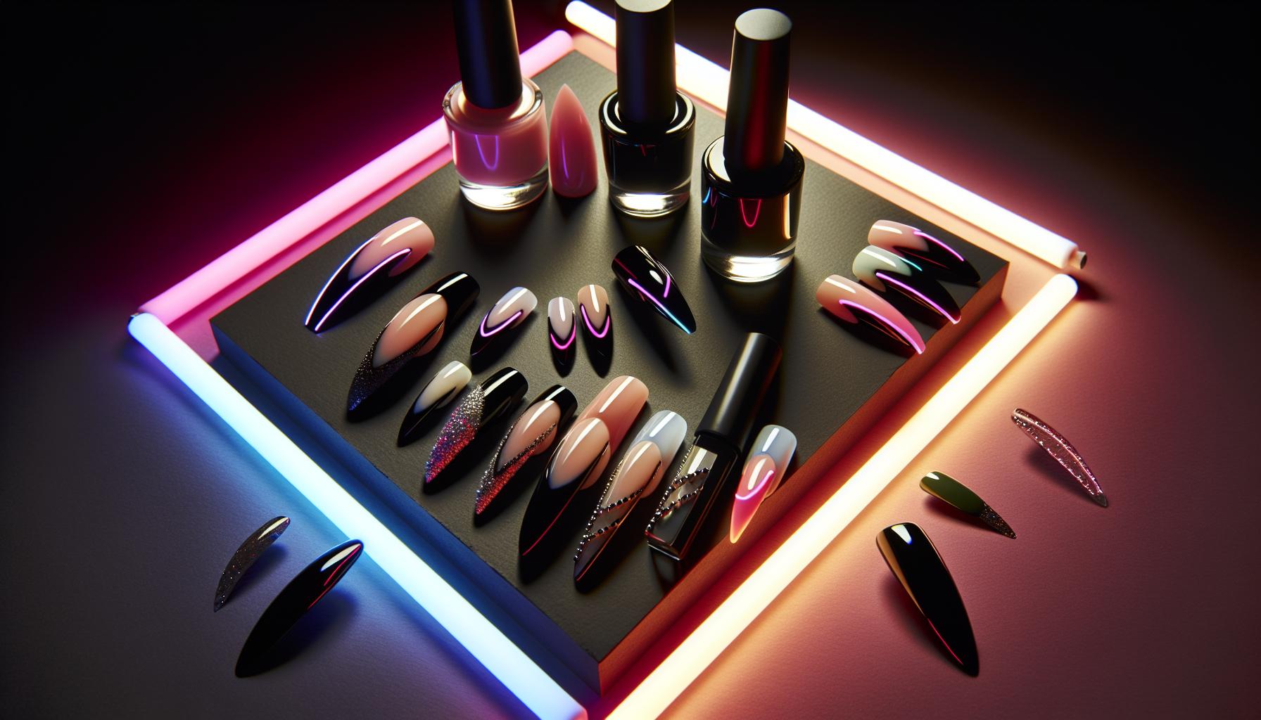 Elegant French Tips with​ a Twist: Black ‍Base‍ and Daring Neon Ends