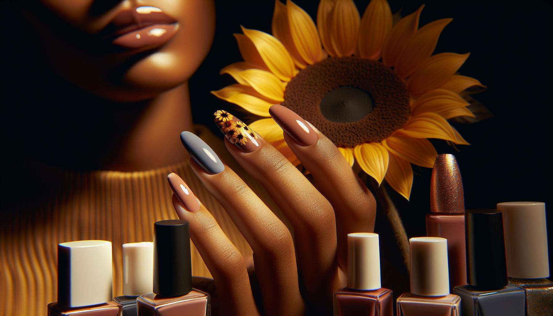 Elegant Matte Almond Nails Featuring Chic French Tips Inspired by Sunflower Fields