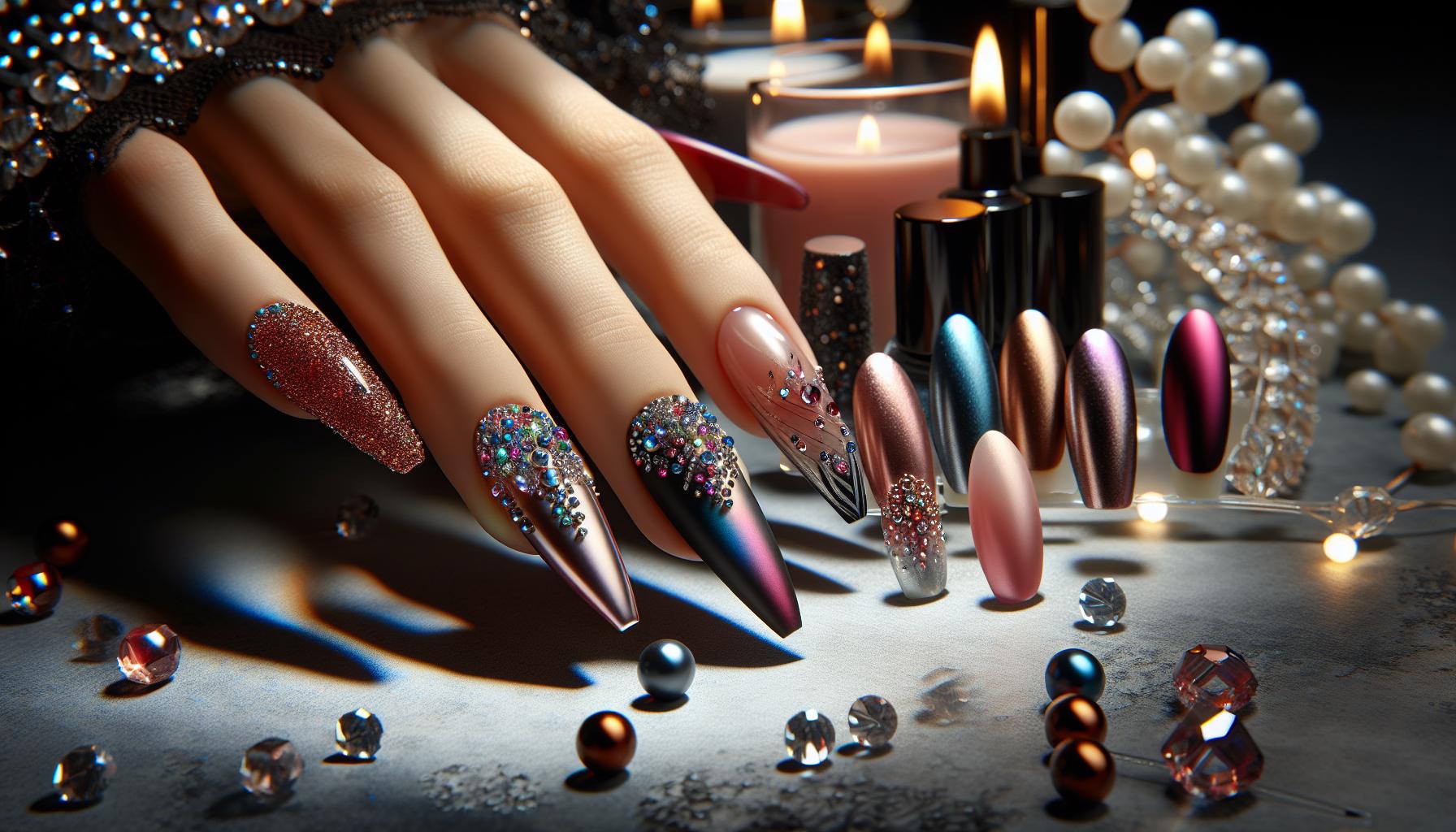 Enchanting ‌Gradient Rhinestones on⁢ Luxurious Velvet Matte Nails for a Glamorous​ Night Out