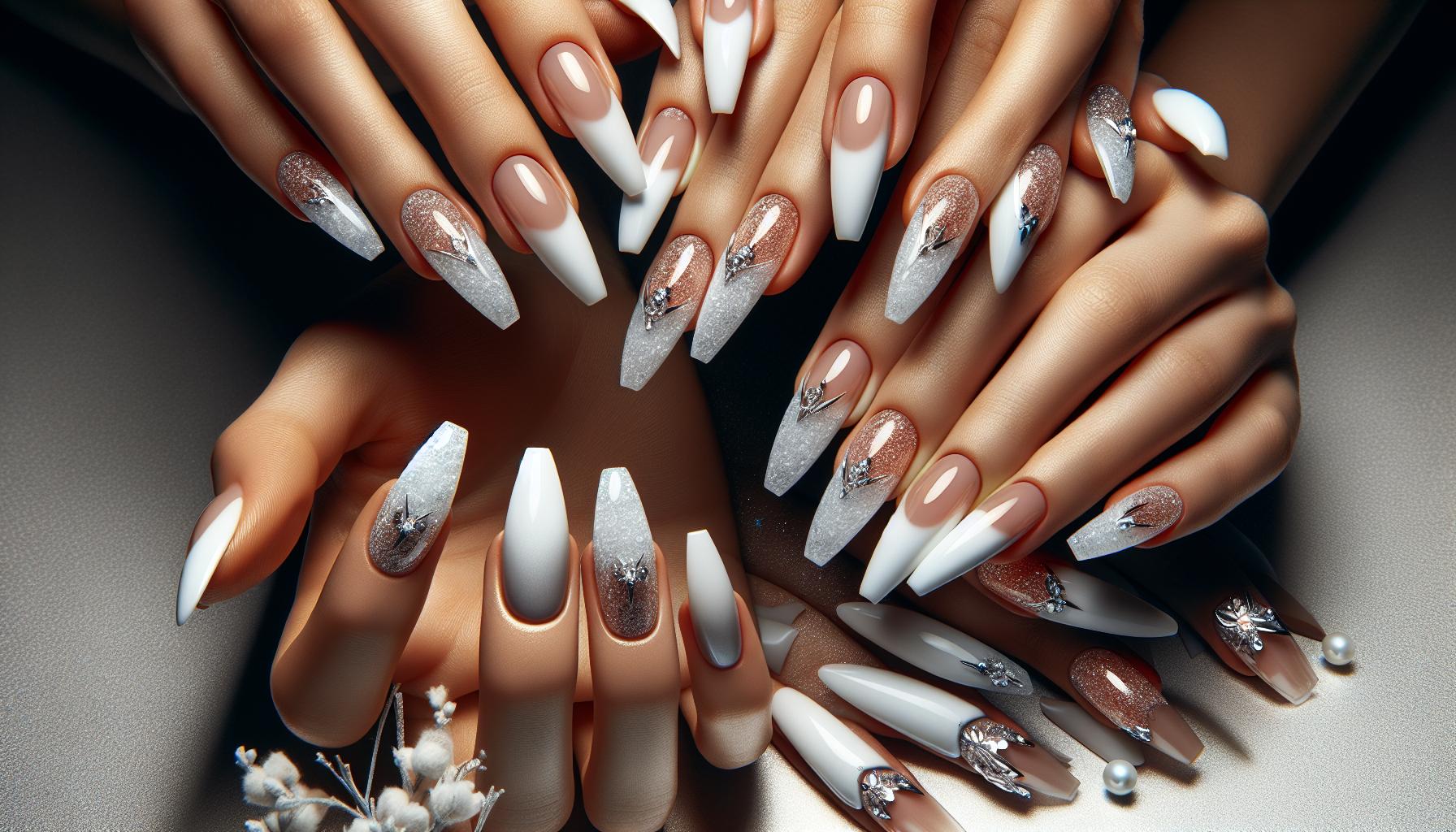 Ethereal ​Frosted White ‌French Tips with Delicate Glitter Edges