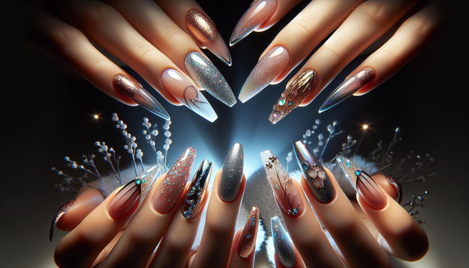 Ethereal Glittering French Tips on Almond Nails for a Magical Flair