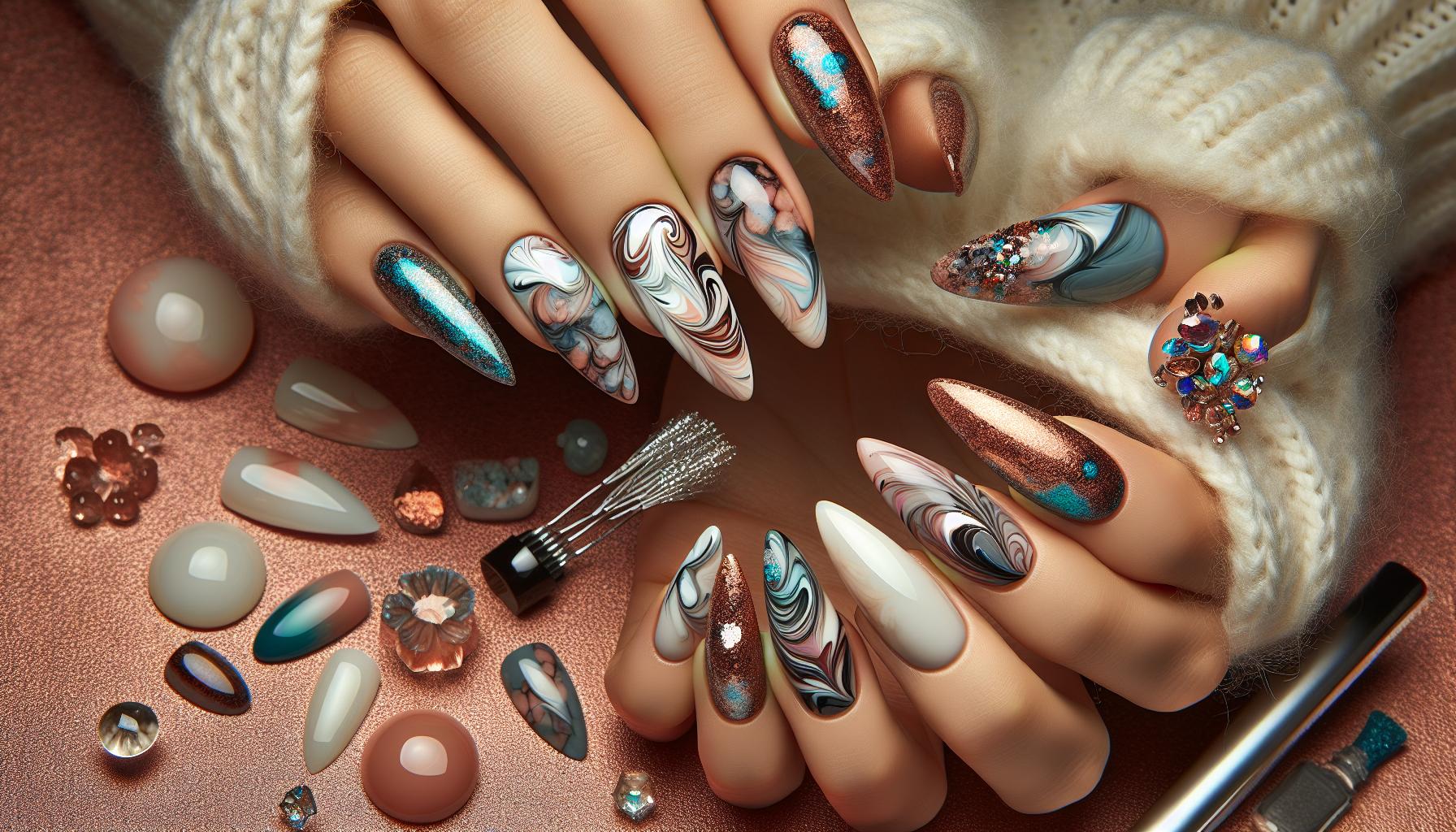 Ethereal Marble⁢ swirls ⁤on Almond-Shaped Nails ⁣for a Dreamy Look