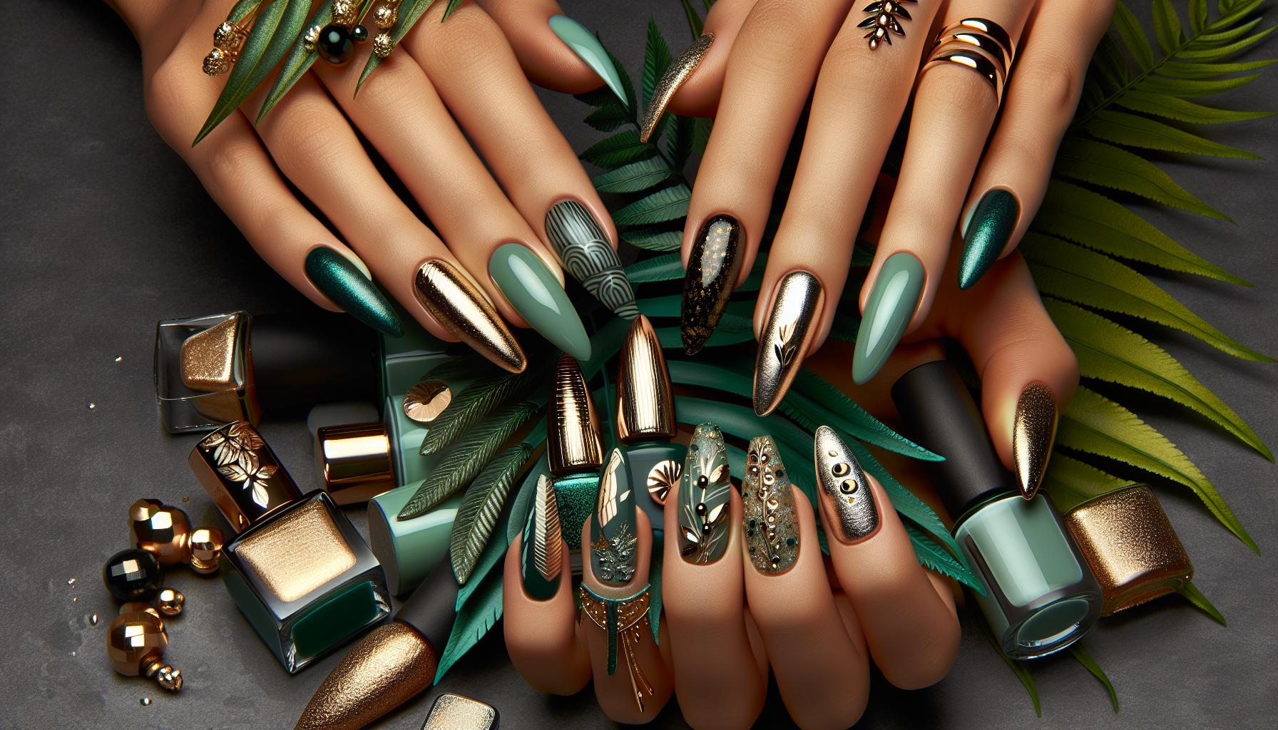 Exotic Jungle Green with Gold Foil and Textured Matte ⁤Finish