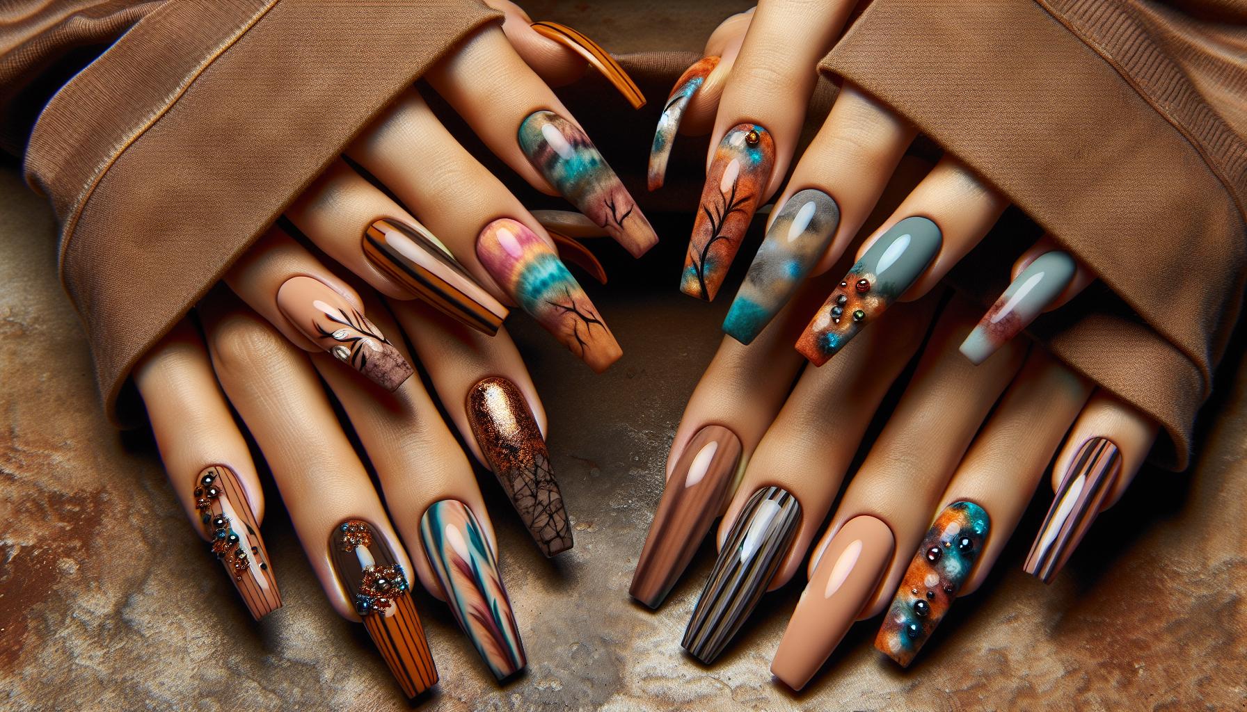 Eye-catching ⁢Tie-Dye Acrylics in Earthy Tones for a​ Trendy Vibe