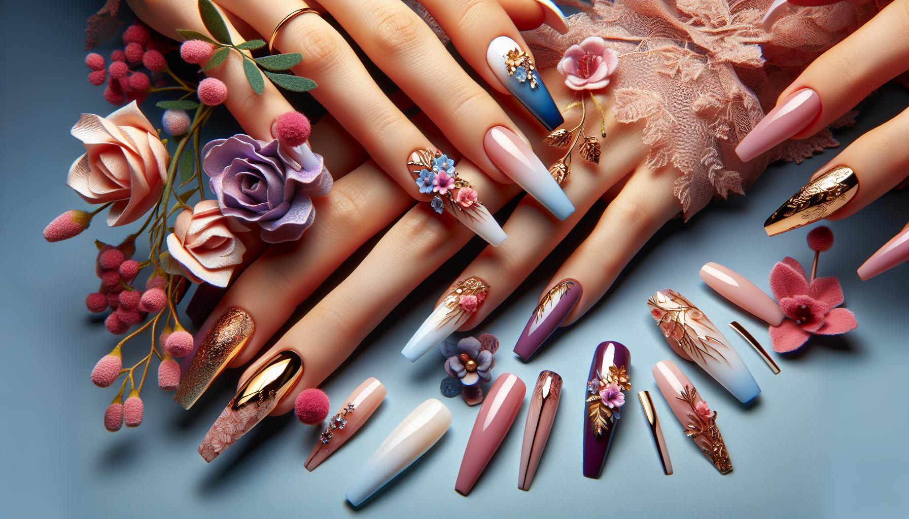 Floral-Infused Ombre Coffin Nails for captivating Spring Elegance