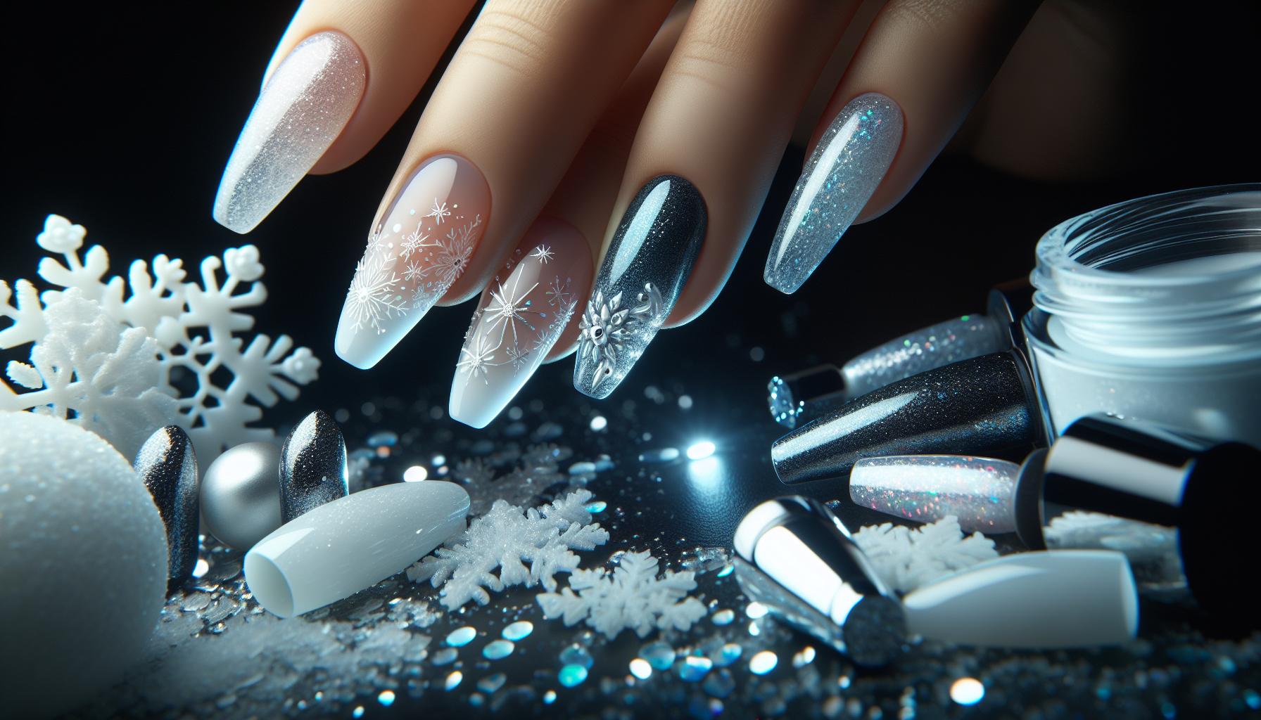 - Frosted White ​Gel Nails⁢ Embellished with Delicate ⁣Snowflake Patterns for ⁣a Winter wonderland
