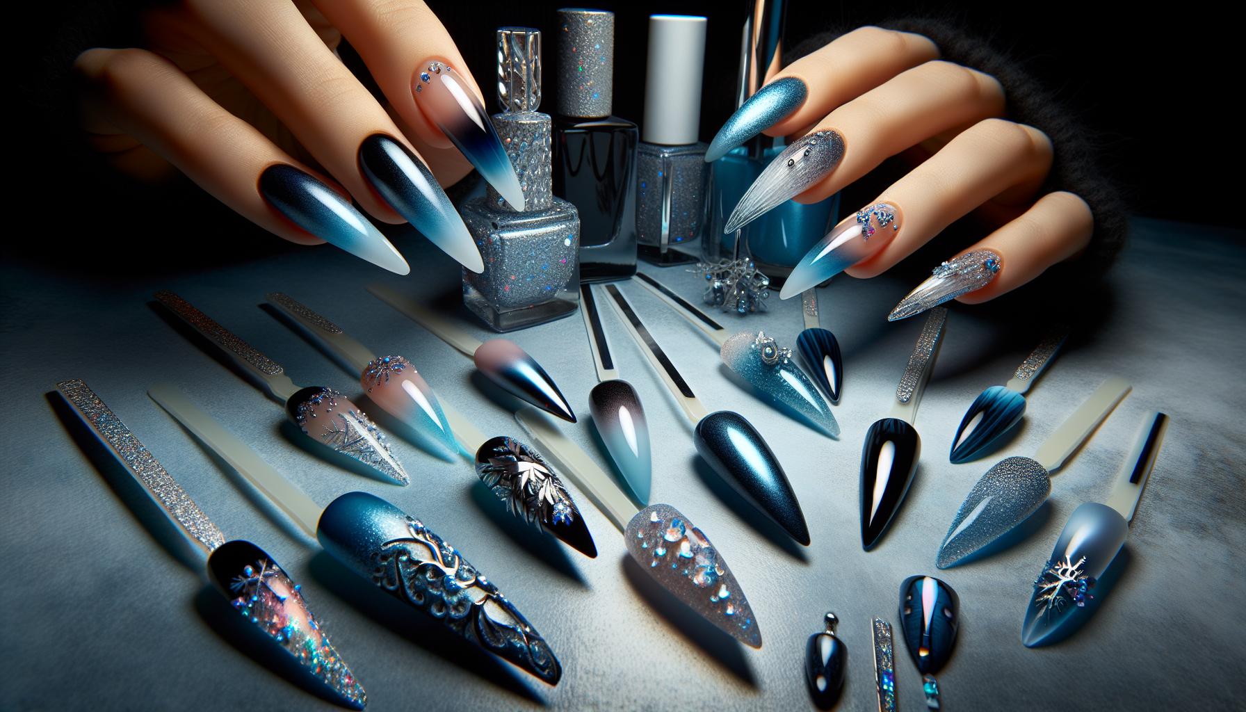 Frosty Winter Wonderland Nails Featuring Icy Blue Ombre Effects