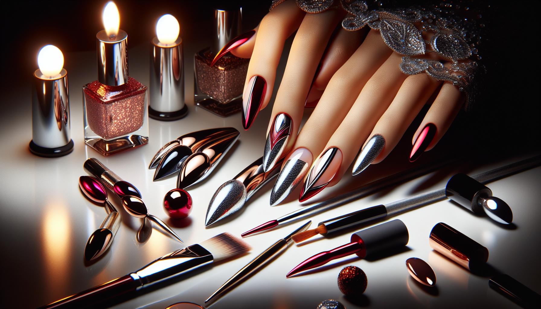 Glamorous Chrome Red French Tips for Luxe Night Out‌ style
