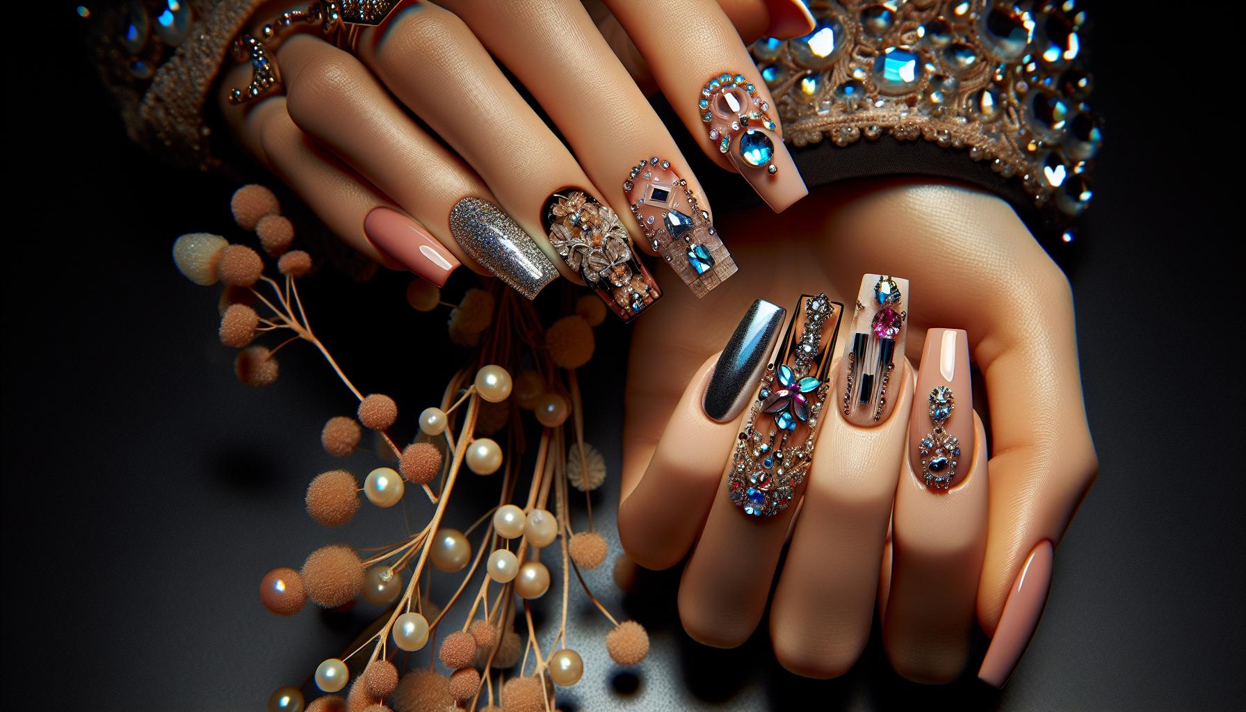 Glamorous Crystal-Embellished Square Nails that Radiate Luxury