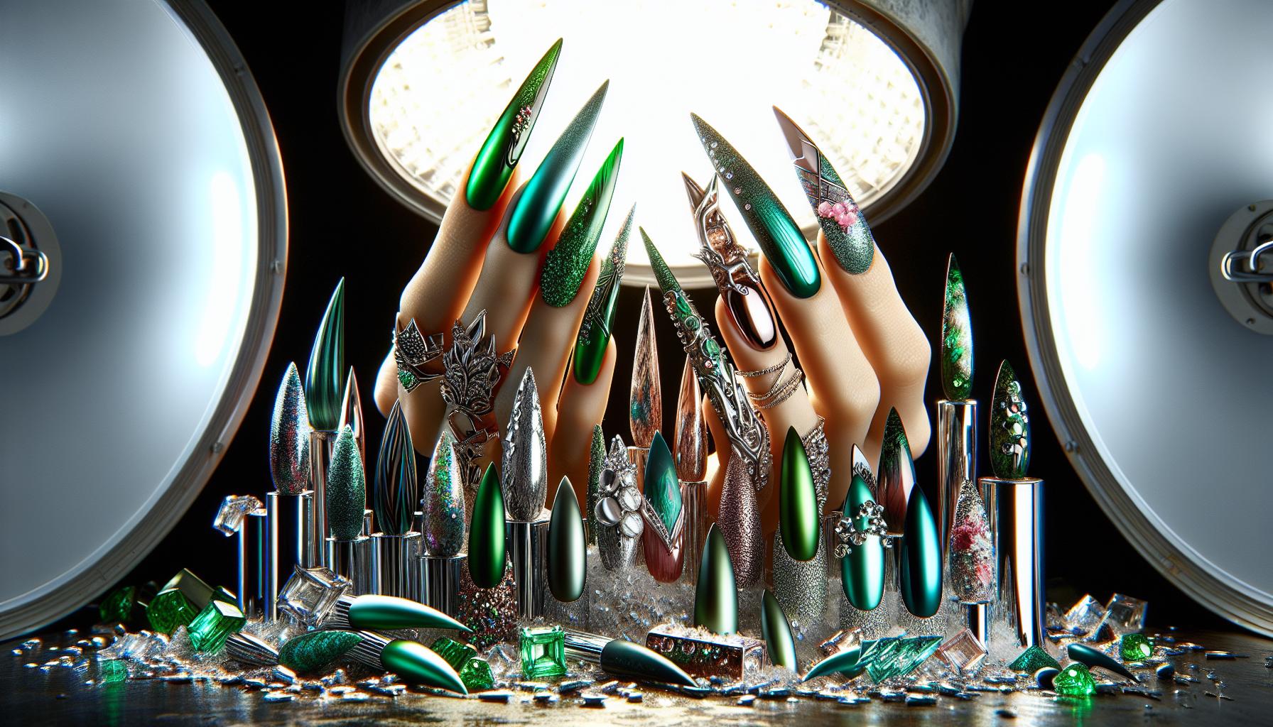 Gleaming Emerald Chrome Stiletto Nails to Channel Luxe Vibes