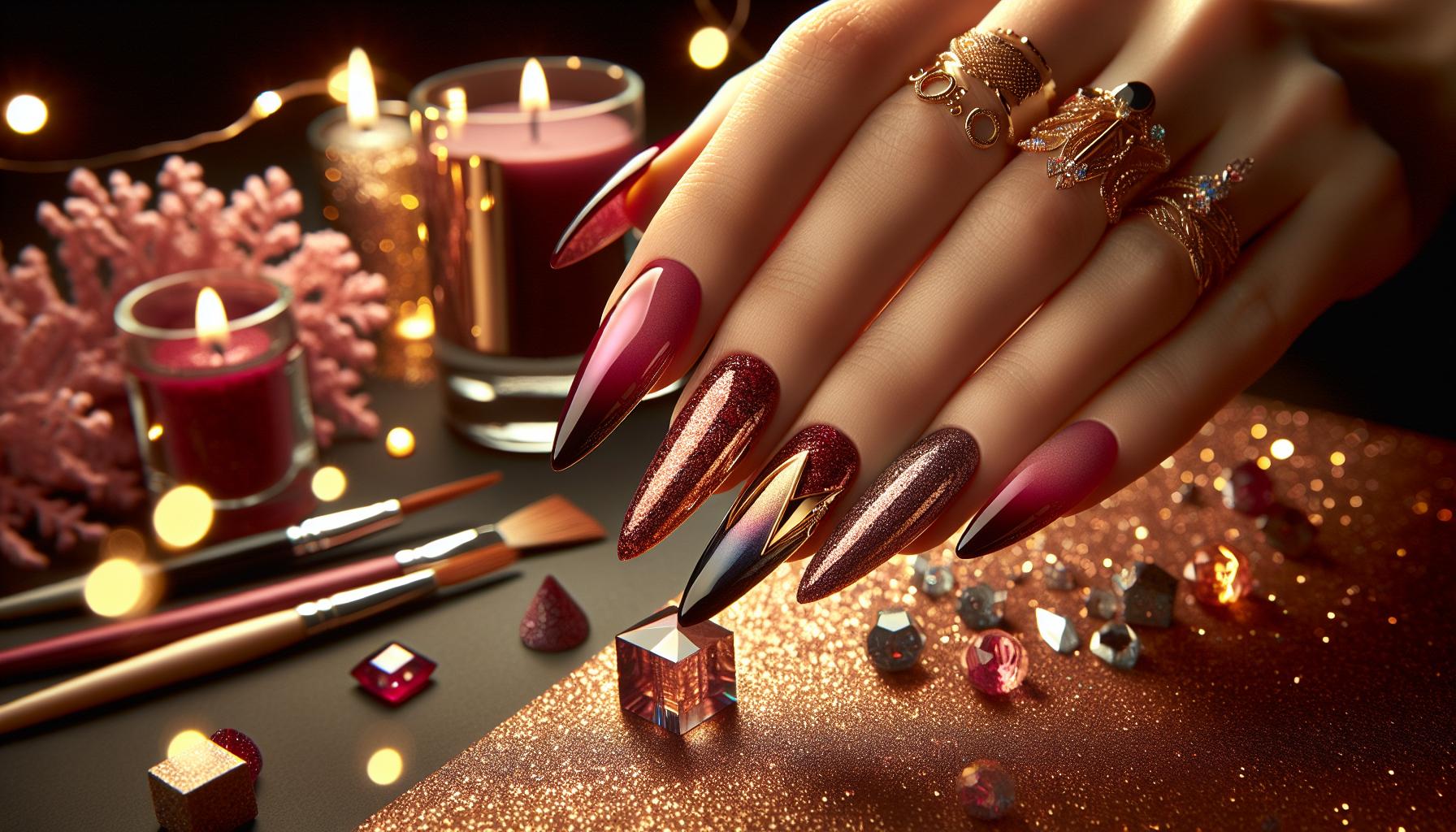 Glistening Burgundy Ombre Stilettos that Radiate Elegance