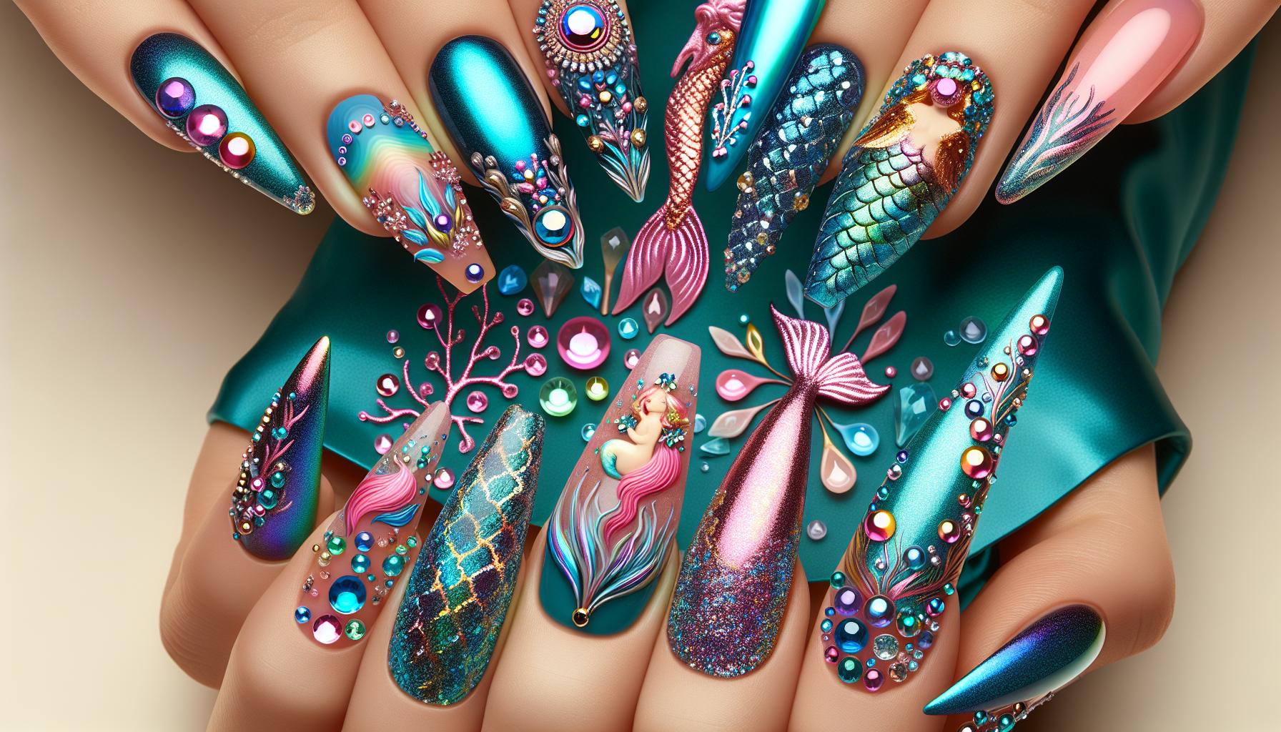 Glistening Mermaid Ombre Acrylics for Under-the-Sea Elegance