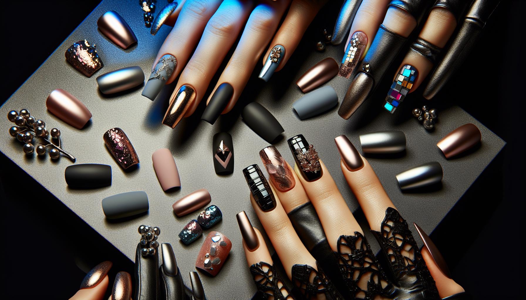Glistening Metallic Foil Accents on Matte Square Nails for Rich Glamour