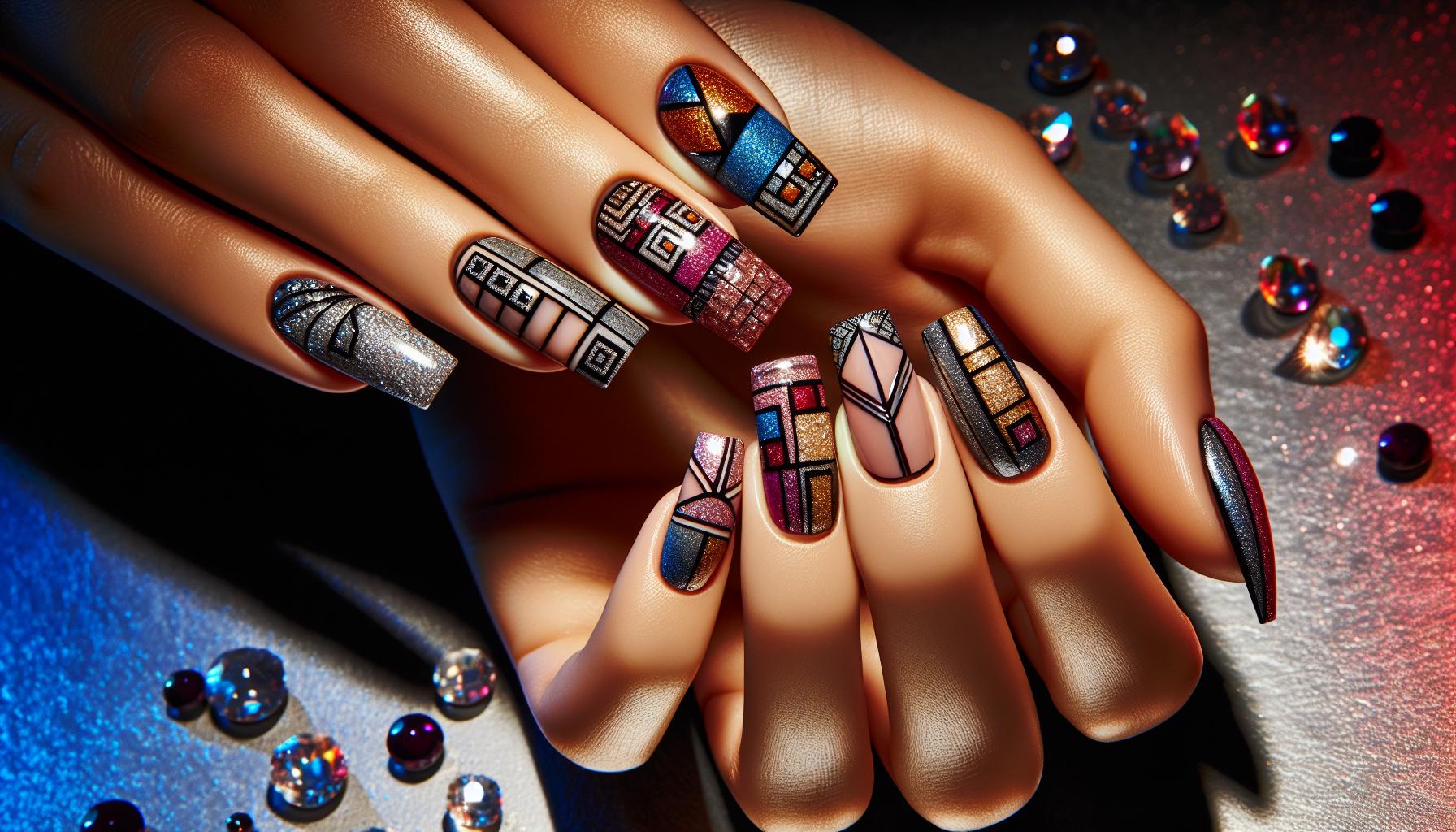 Intricate Geometric Patterns on Square Nails for a Modern Edge