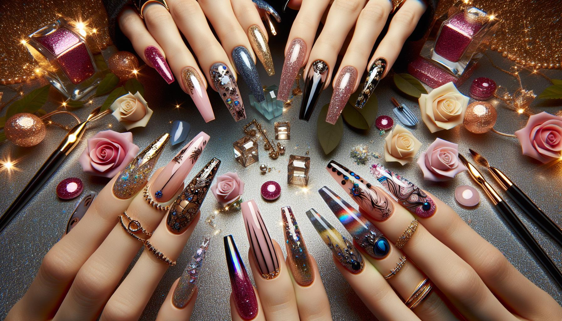 Intricate Glitter‌ Accents on Coffin Nails for Sparkling Statements