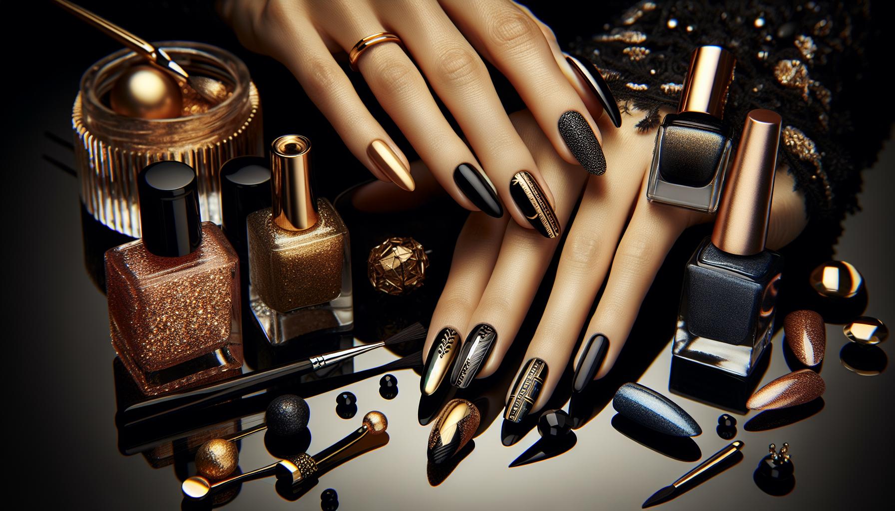 Irresistible Glossy Black and Gold Accents for Sleek Evening glam